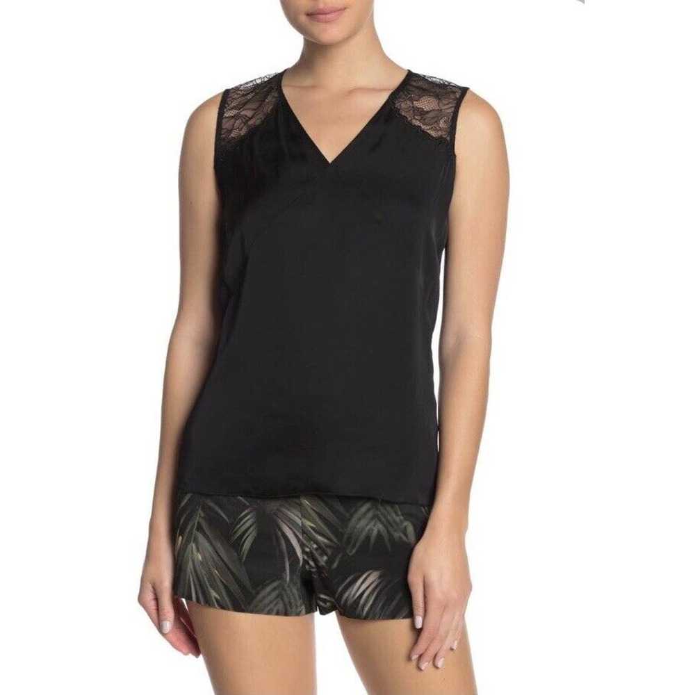 AllSaints Prism Lace Shoulder Satin Tank Black‎ 4